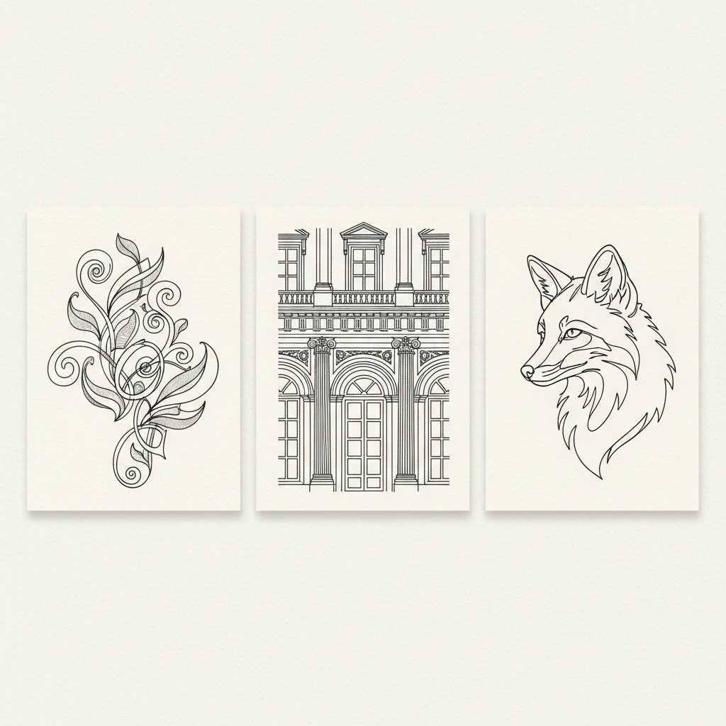 Examples of line drawing art 68