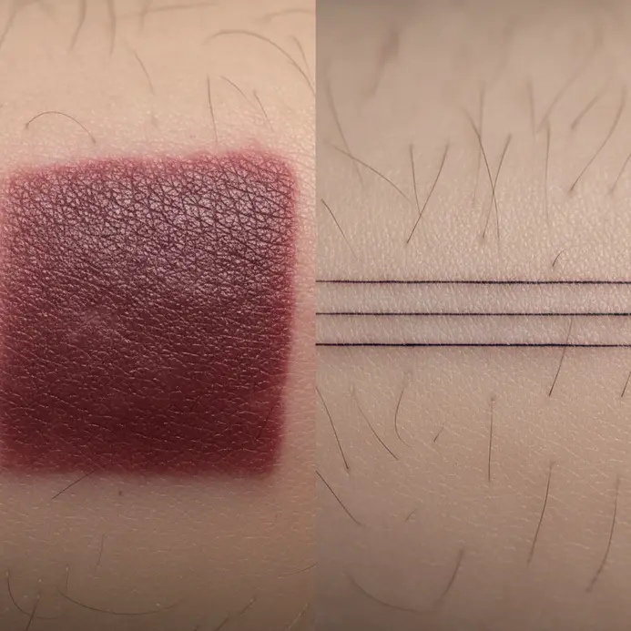 Two tattoo sections showing different healing textures for solid color fill and delicate linework.