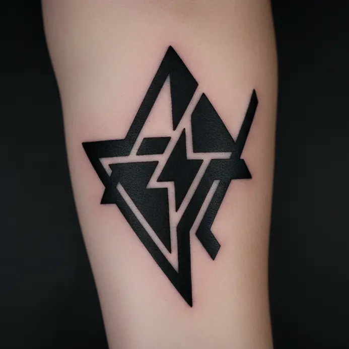 A bold blackwork tattoo after six weeks, showing the ink is settled and the skin is smooth and non-shiny.