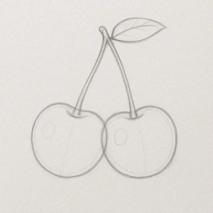 A cherry sketch with two small white highlight ovals marked on the upper area of each fruit.