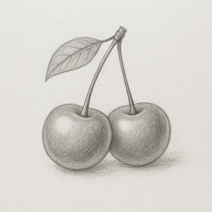 Two cherries with subtle shading on the lower sides, leaving the highlight ovals clean and bright.