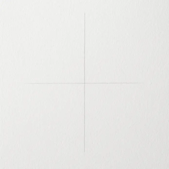 A light horizontal pencil line intersects the vertical center line, forming a plus sign construction guide.