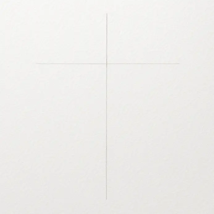 A thicker pencil outline defines a simple block cross shape, following the underlying plus sign construction.