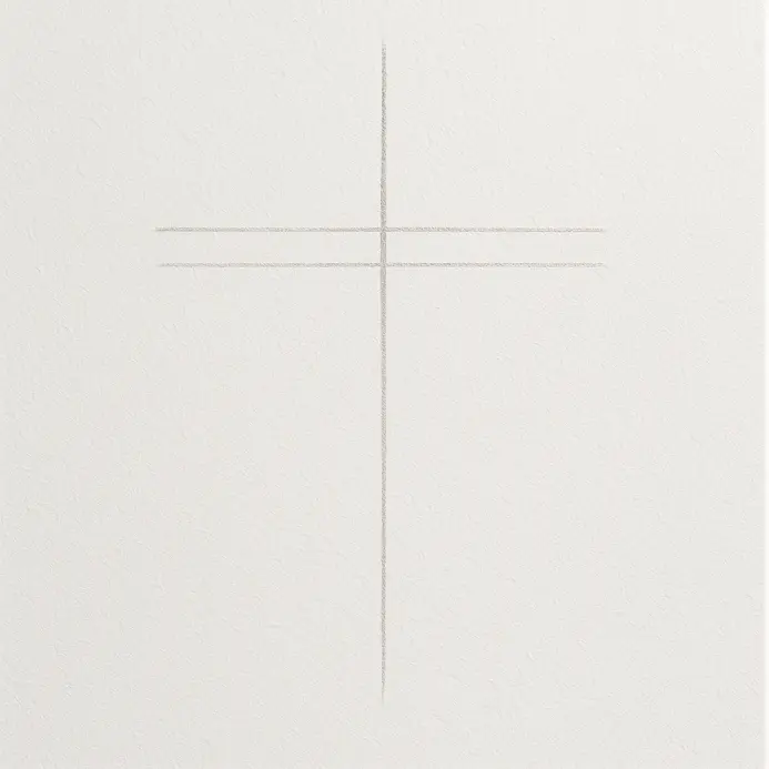 The pencil outline of the cross is refined with straight, confident lines, creating a clear and solid exterior structure.