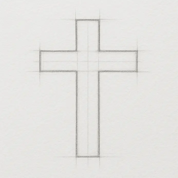 The internal pencil construction lines have been fully erased, leaving only the clean, defined outline of the cross shape.