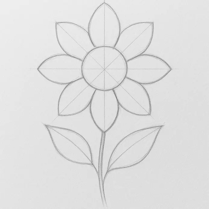 The flower sketch with petal shapes refined from ovals into more organic, flowing forms.