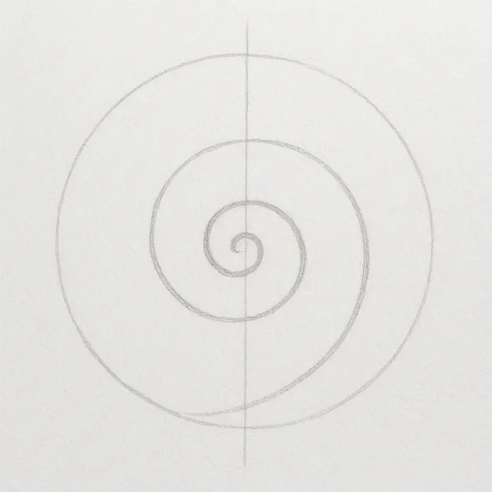A lightly drawn pencil sketch of a lollipop with a vertical stick, circular head, and an internal spiral candy swirl pattern.