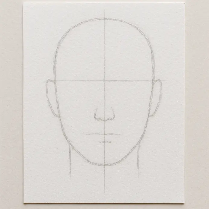 A light vertical centerline and a horizontal placement line sketched on white paper for the nose layout.