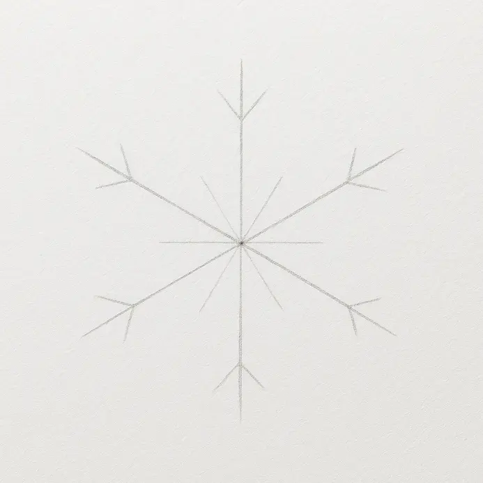 A pencil sketch showing six main arms with a few short V-shaped branch marks starting near the ends.