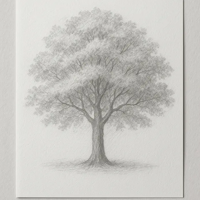 Finished artwork with optional light green color washes on the leaves and a simple blue sky background.
