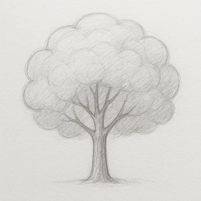 Sketch with overlapping cloud-like forms built upon the canopy outline to create mass and volume.