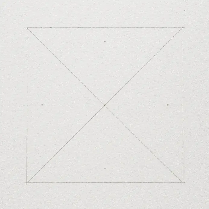 Diagonal straight lines drawn to connect the plotted midpoint marks, cutting off the original square corners entirely.