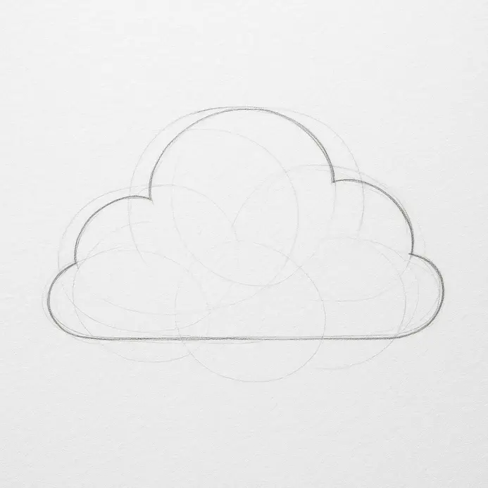 Sketch showing rounded bulges extending from both sides of a cloud outline