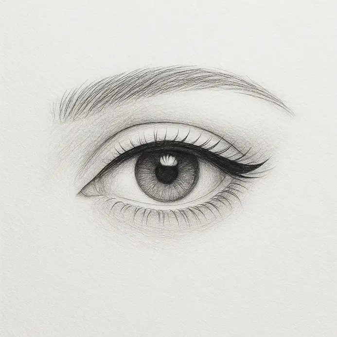 Dark black fineliner tracing along the exact root edge of the top lid creating a bold solid anchor for delicate lash lines.