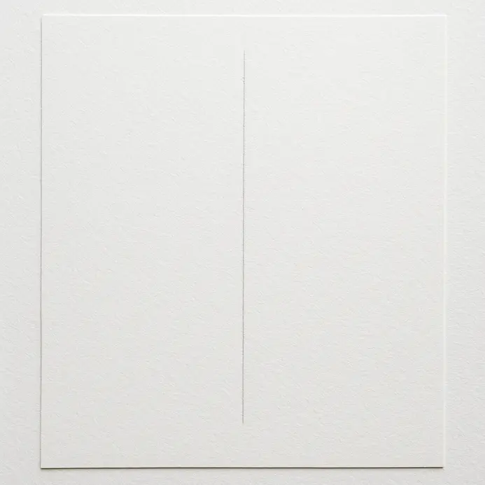 A single vertical pencil line drawn down the middle of a blank sheet of white drawing paper.