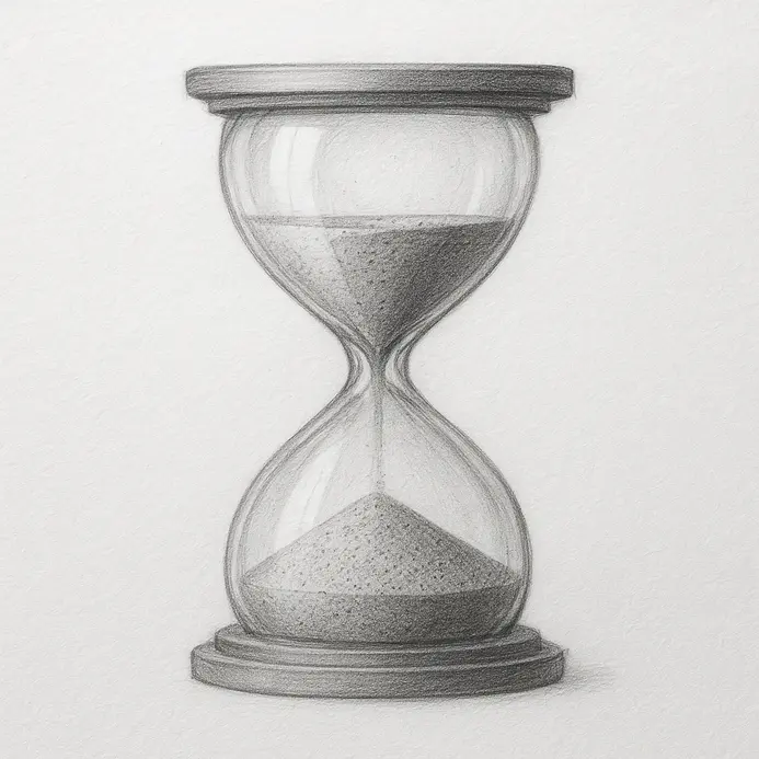 A completed drawing showing detailed stippling on the sand mounds, sharp ink outlines, and smooth shaded glass.