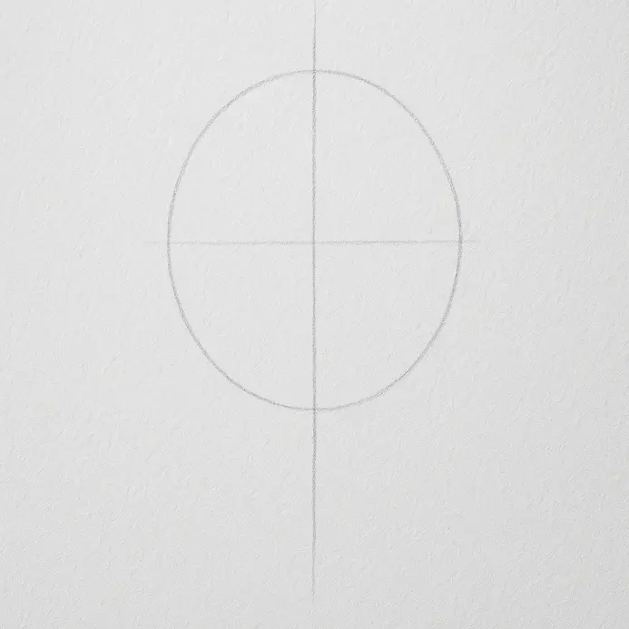 Two identical light pencil ovals sketched symmetrically at the top and bottom of the vertical center line.