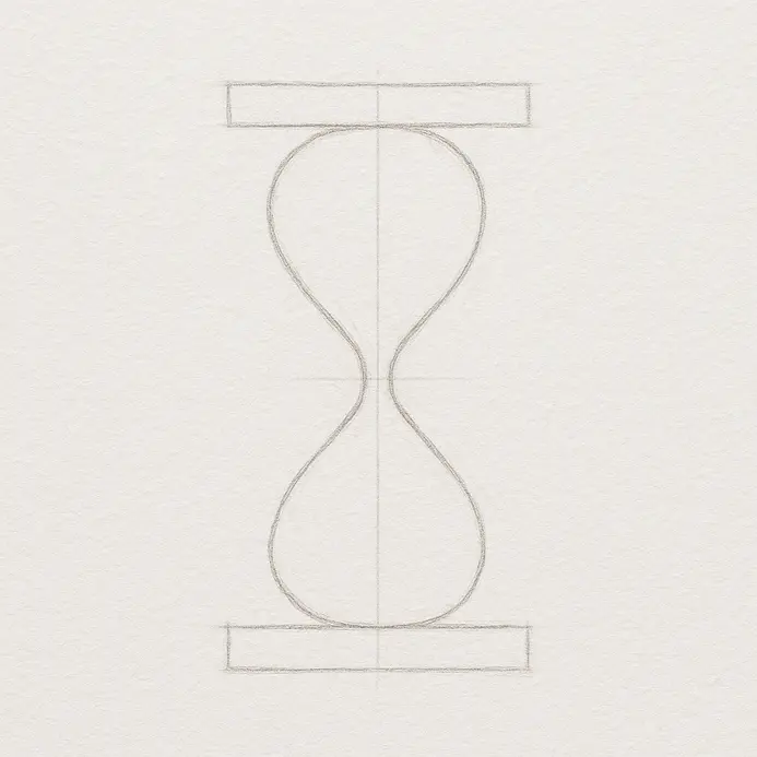 Light pencil outlines of flat rectangular caps drawn directly above and below the two matching bulb shapes.