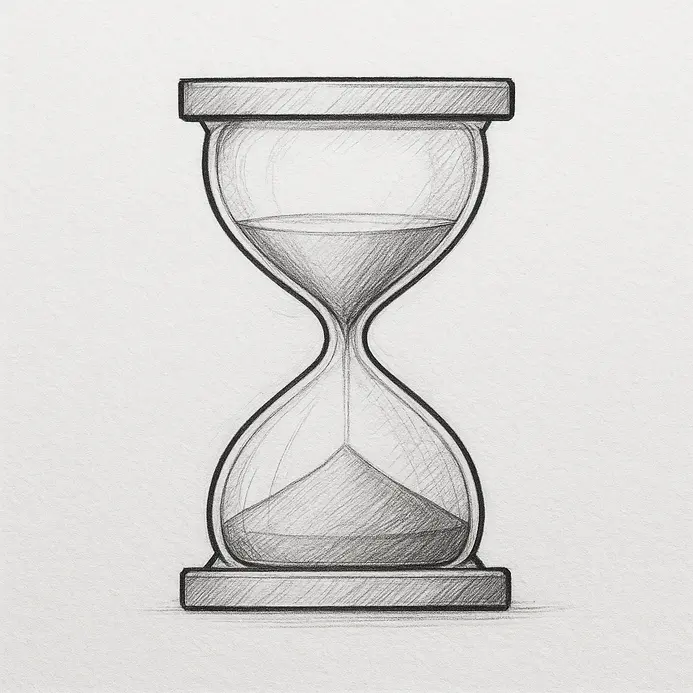 Bold black ink lines outlining the wooden caps, central glass bulbs, and internal mounds of sand on white paper.