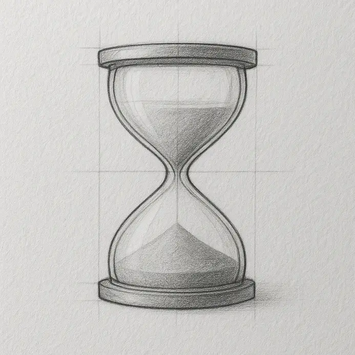 Soft gray pencil shading applied to the bottom mound and top internal reservoir indicating three‑dimensional volume.