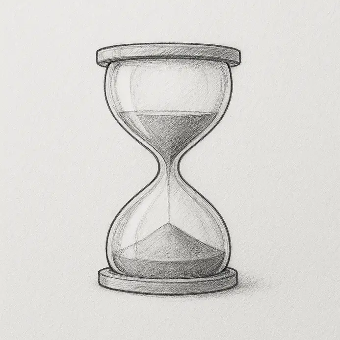 Smooth gradient pencil shading along the outer edges of the upper and lower bulbs leaving vertical reflective patches.