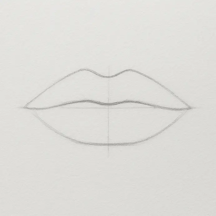 A light lip sketch showing smooth curves from the Cupid’s bow to both mouth corners.
