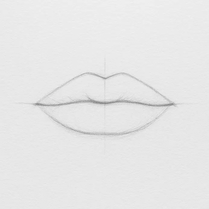 A pencil drawing with a rounded lower lip curve added beneath the upper lip outline.