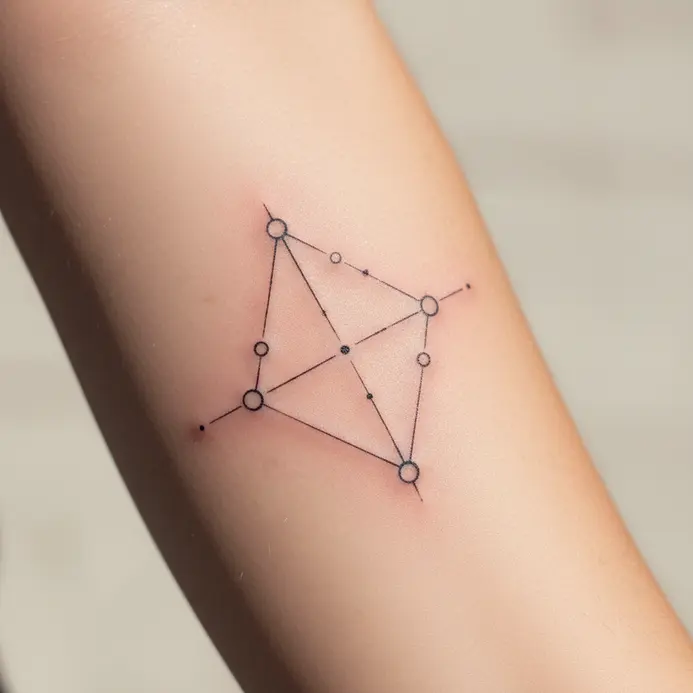 A sketch of a Gemini tattoo with mirrored star points, paired line paths, and balanced spacing on white paper.