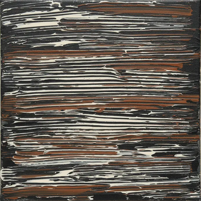 Precise, linear patterns in a fluid art painting made by dragging a comb.