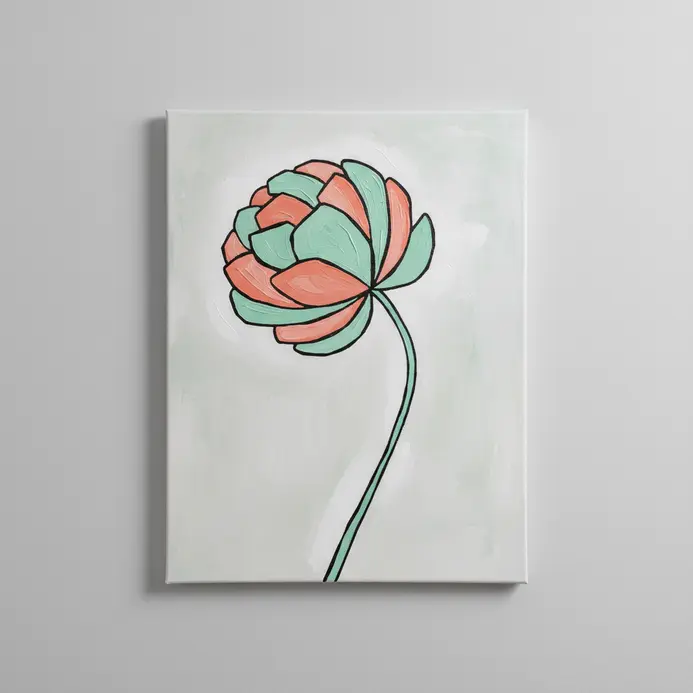 A simple flower silhouette with round blooms and a straight stem on a solid color background.