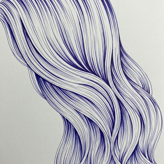 Long, wavy strands of hair drawn with parallel, flowing lines to show movement and texture.