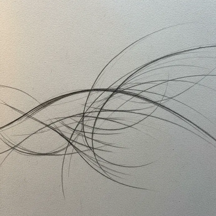 A series of overlapping, curved lines that abstractly suggest the motion of a bird's wings in flight.