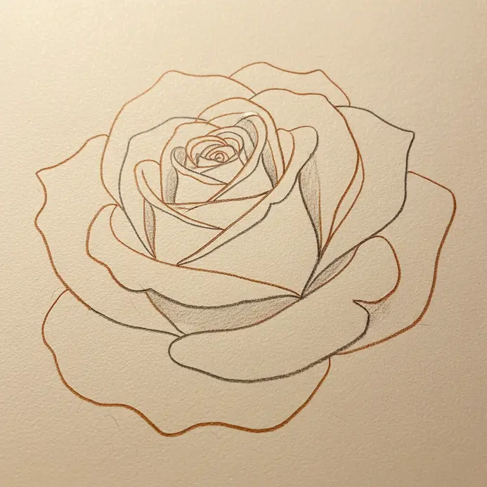 A rose flower created with a single, looping line that never lifts from the paper.