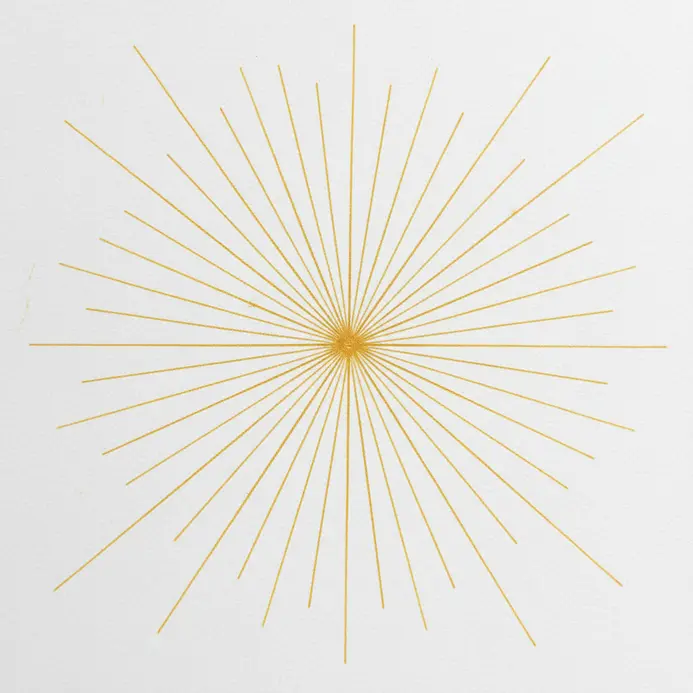 A central circle with straight, evenly spaced lines radiating outward to form a sunburst pattern.