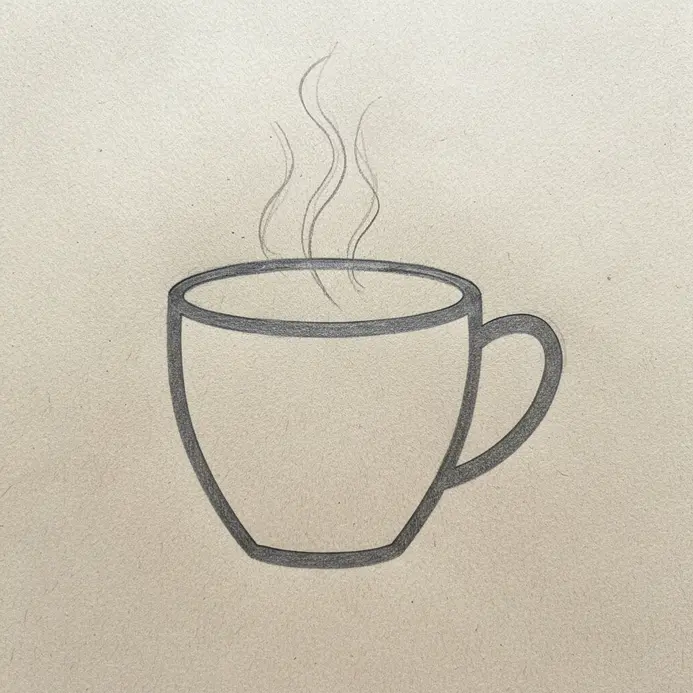 A basic mug shape with wispy, curling lines representing rising steam.