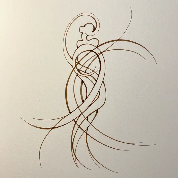Two simplified human forms drawn with flowing lines that intertwine and connect.