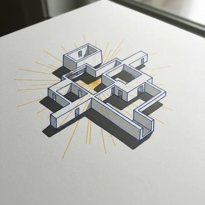 A clean digital isometric drawing of a geometric building block in three dimensions.