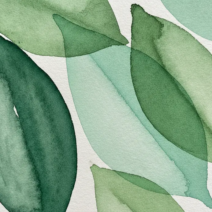 A crisp green leaf shape painted over a dry, lighter green watercolor wash.