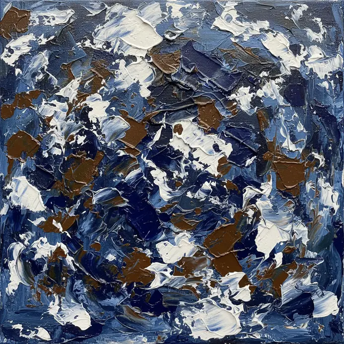 A textured abstract painting in acrylics, showing peaks and ridges of paint from a palette knife.