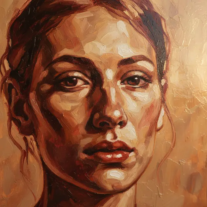 A detailed portrait in oils, showing the deep, luminous glow achieved through multiple transparent layers.
