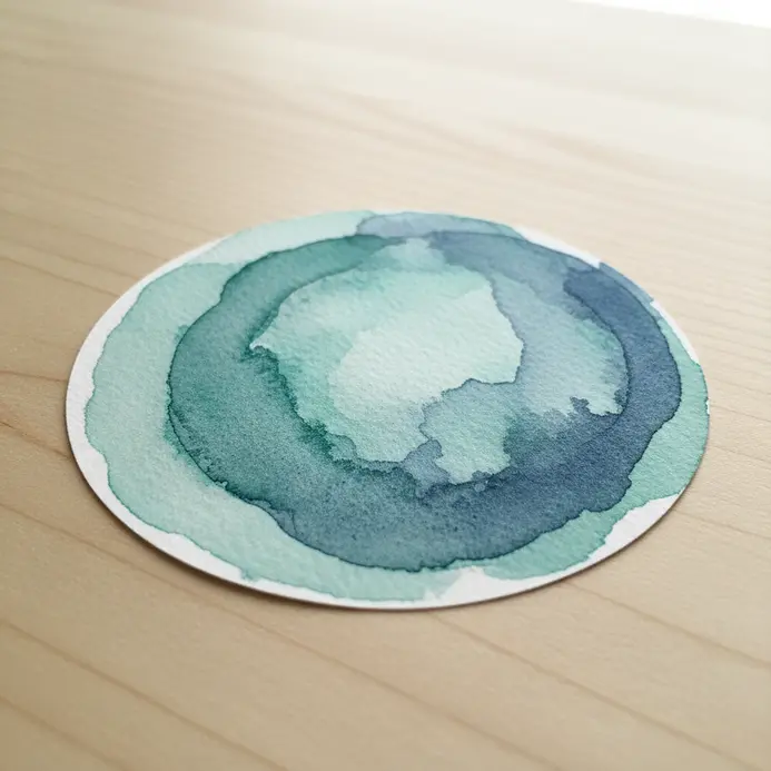 A mixed media scrapbook page with a soft blue and green ink wash backdrop behind a focal photo.