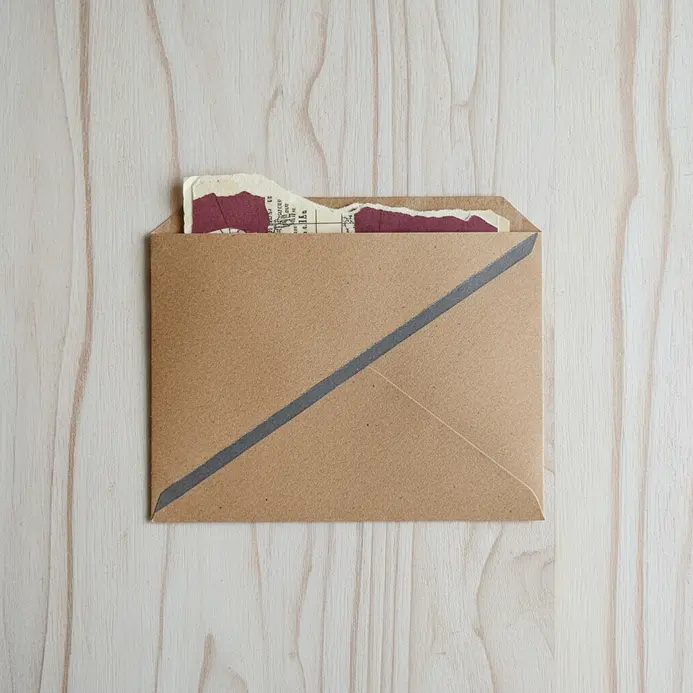 An interactive scrapbook page featuring a sewn fabric pocket flap that opens to reveal handwritten journaling tags.