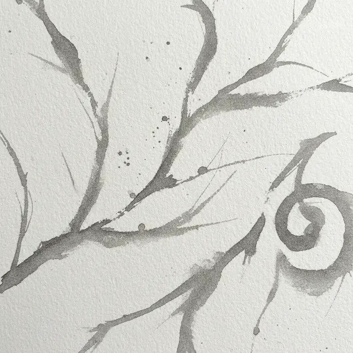 Scratched, textured marks in charcoal grey made by dragging a dry brush across rough paper.