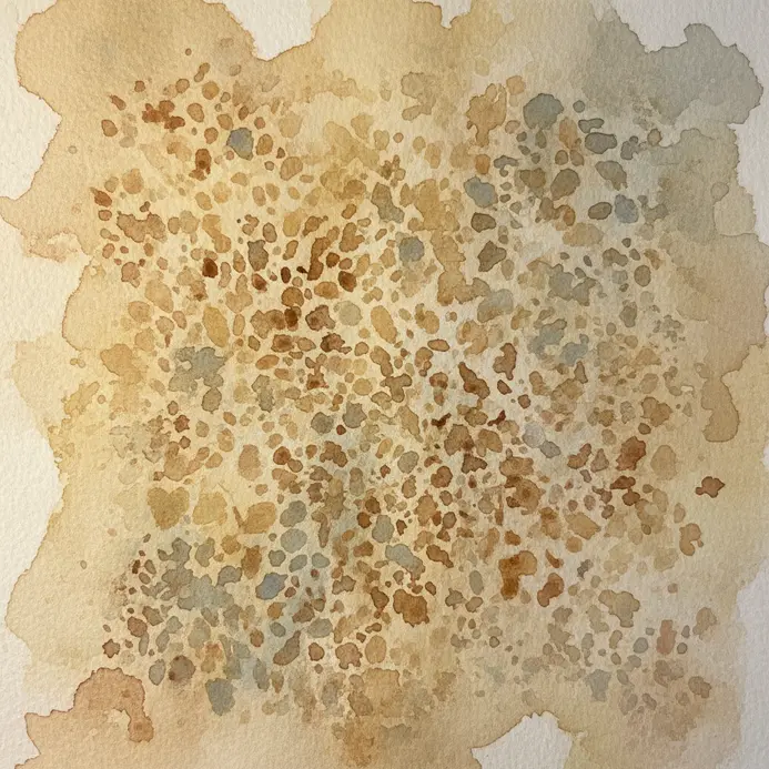 A textured layer of muted ochre, sienna, and grey applied with a natural sponge.