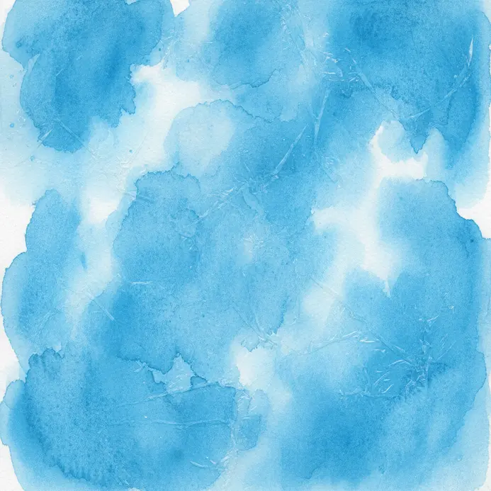 A field of cerulean blue watercolor with a cracked, veined texture from pressed plastic wrap.