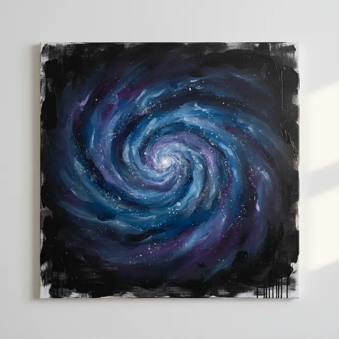 A diluted black acrylic wash brushed into the corners of the canvas to deepen shadows and enhance contrast.