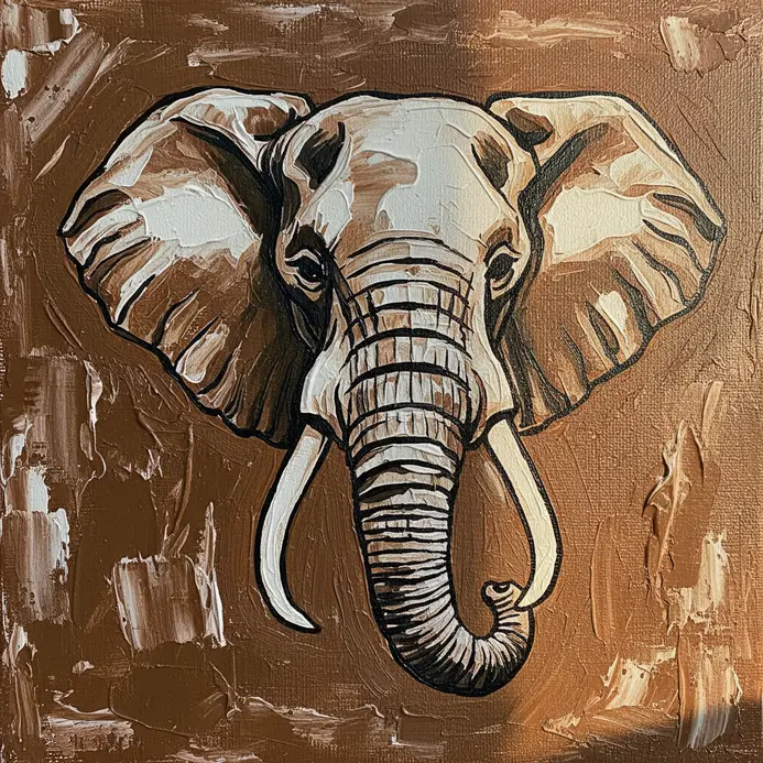 A clean, minimalist outline of an elephant's head and trunk on a solid background.
