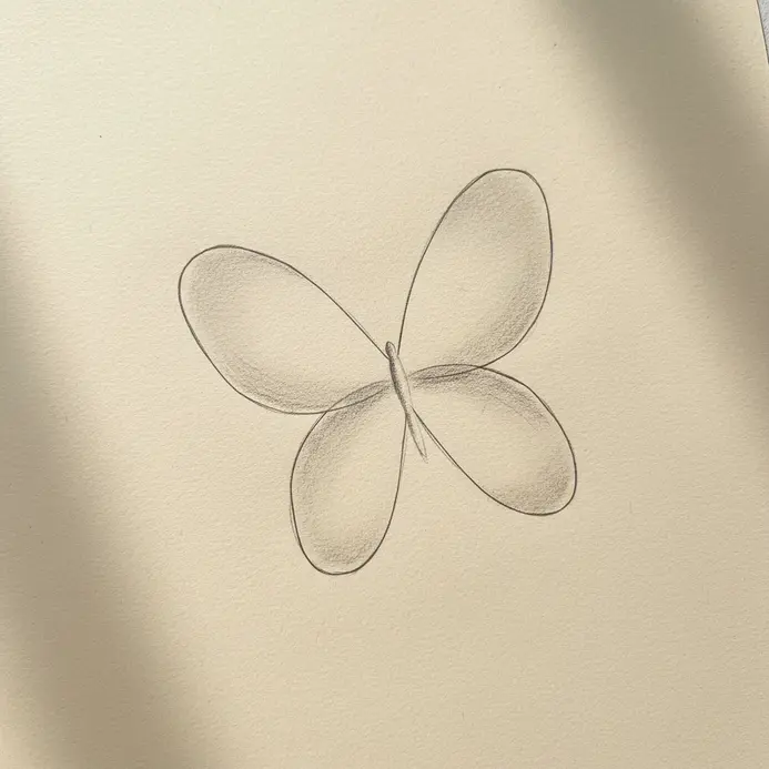 A simple butterfly drawing with a central oval body and two large, symmetrical wings.