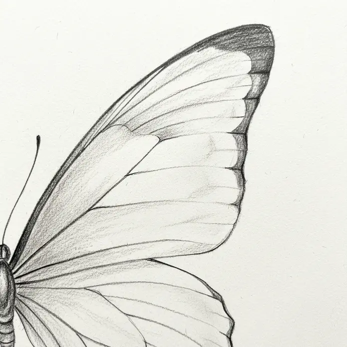 A graceful butterfly outline showing wings with smooth, flowing curves from body to tip.