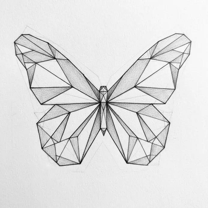 A geometric butterfly sketch where the wings are composed of interconnected triangles.